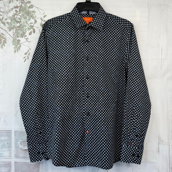 Tallia Mens Blue Starburst Collard Button Up Dress Up Shirt Sz. Medium M 15 1/2 - Picture 1 of 11